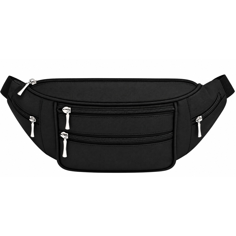 2045 Black 6 Zip Microfibre Bum Bag - V132 (New) (image for) 2045 Black 6 Zip Microfibre Bum Bag - V132 (New)